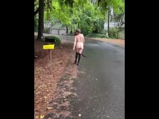 Girl Strips Waving to Passersby